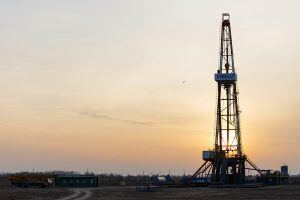oil rig with sunset